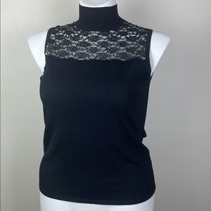 High Neck Lace Mixed Media Sleeveless Blouse
